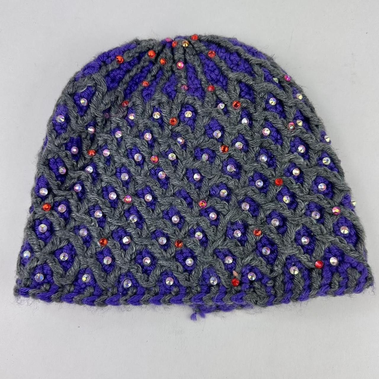 Vintage ASTROBOI PURPLE DIAMOND KNIT WOOL RHINESTONE BEANIE Size ONE SIZE - 4 Thumbnail