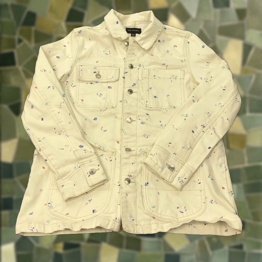 Vintage Free Assembly Jacket Women Large White Denim Floral Speckled Stretch Womens Size L / US 10 / IT 46 - 1 Thumbnail