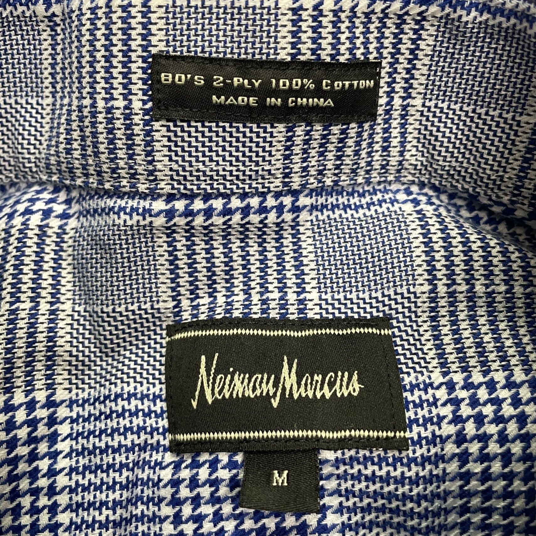 Neiman Marcus Neiman Marcus Houndstooth Dress Shirt Mens M Blue 2-Ply Cotton Work Shirt Jacket? Size 40R - 4 Thumbnail