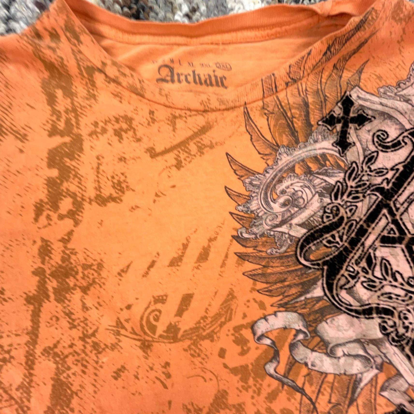 Spell Archaic T-Shirt Men 3XL Orange Tee Cross Spell Out MMA Fighter Cyber Punk Graphic Print USA 90s Grunge Gothic Motorcycle Retro Shirt Mens Size US XXL / EU 58 / 5 - 3 Thumbnail