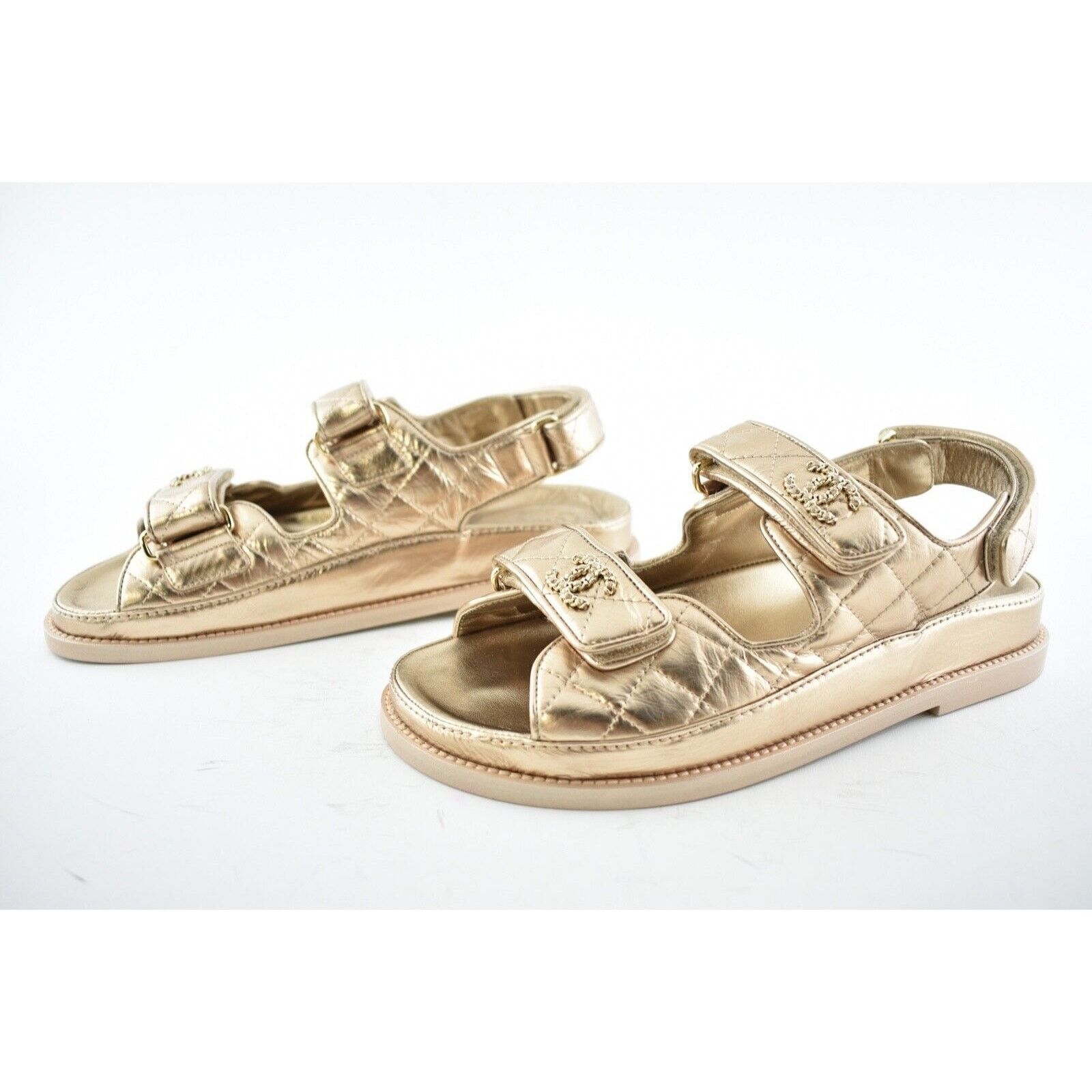 Chanel Chanel 21C Bronze Quilt Chain CC Logo Mule Slide Strap Flat Size US 6.5 / IT 36.5 - 10 Thumbnail