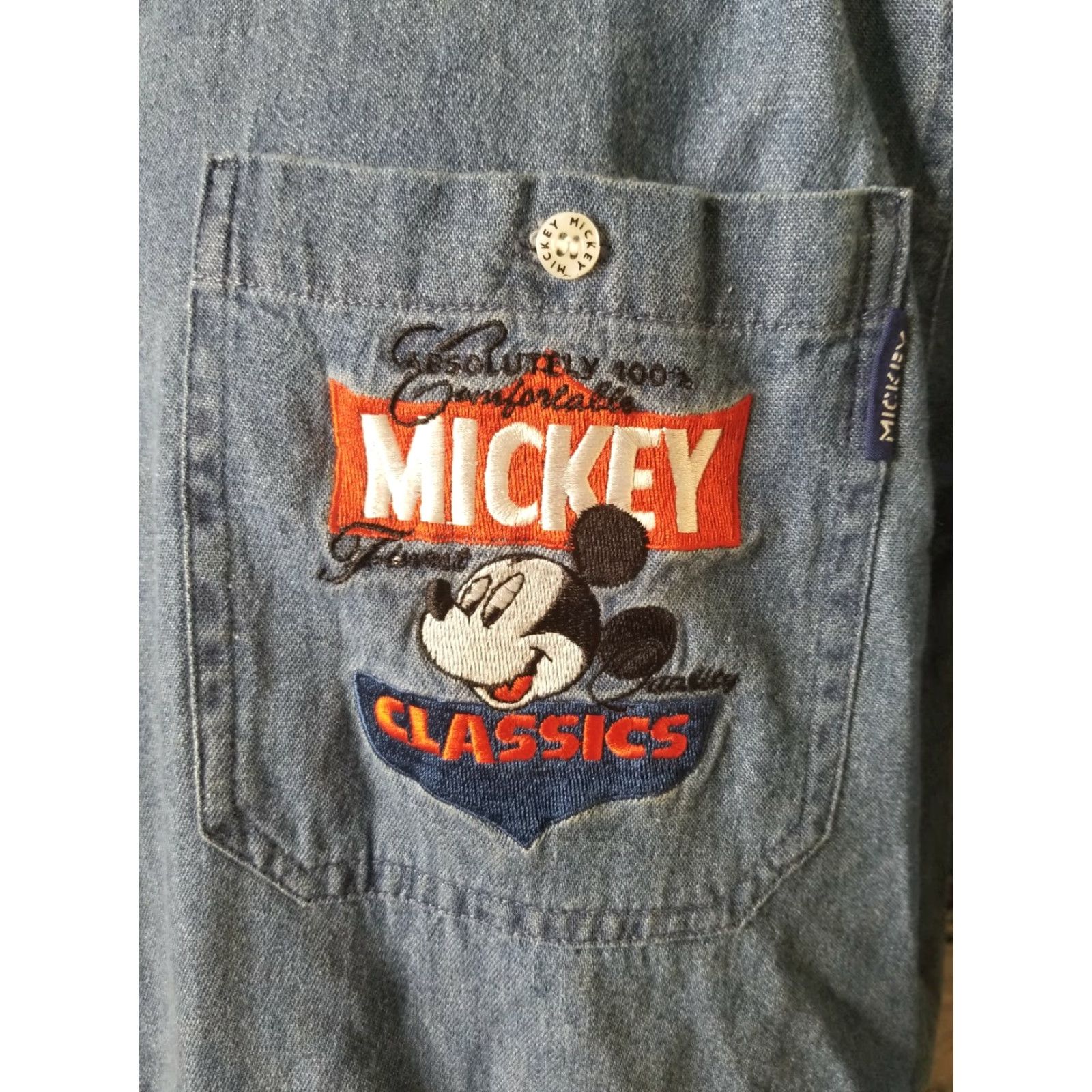 Mickey Unlimited VINTAGE Mickey Unlimited Jerry Leigh Denim Shirt Mens L 1990s Blue Graphic Mickey Mouse Mens Shirt Size L / US 10 / IT 46 - 2 Thumbnail