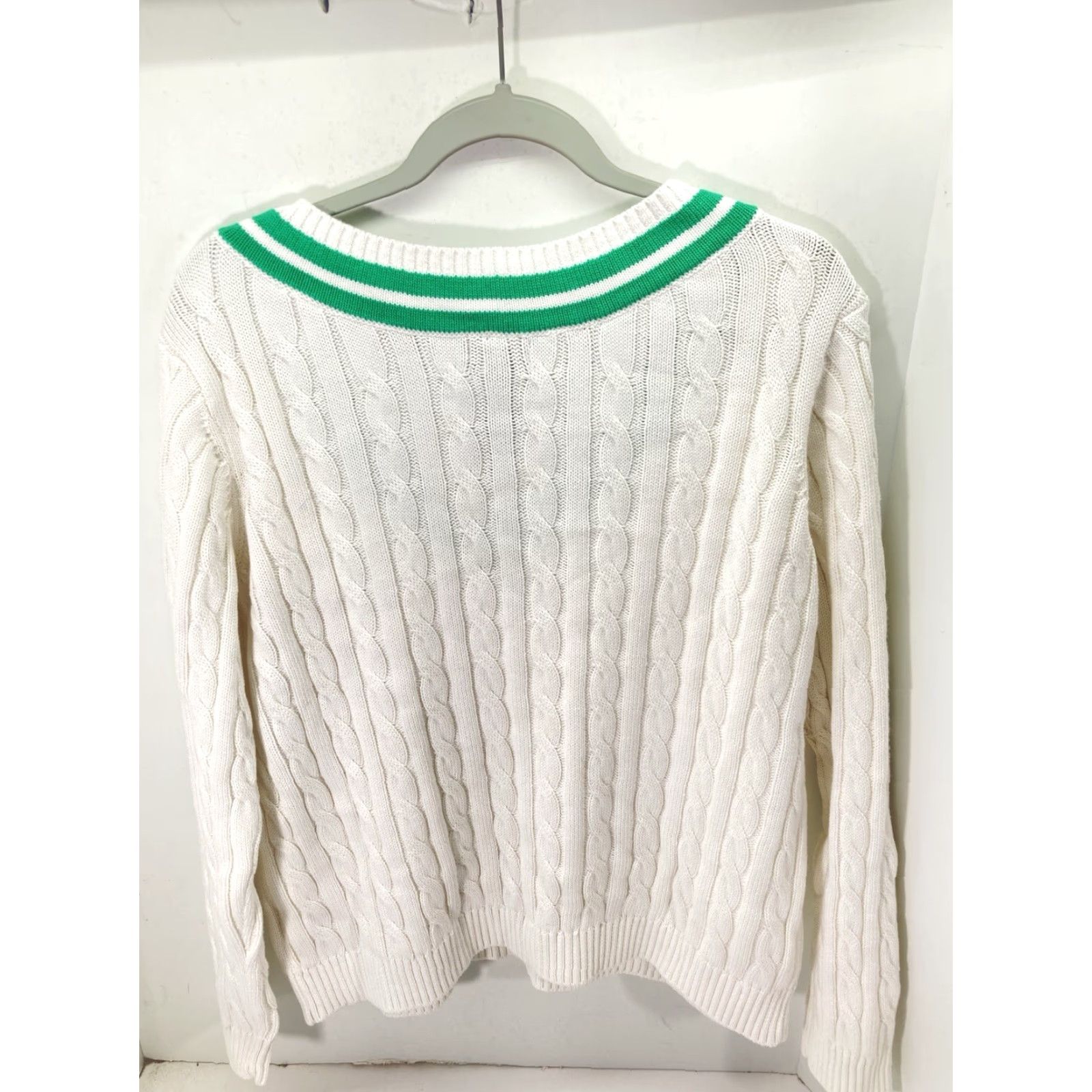 Lands' End Lands' End V Neck Cable Sweater Women Large White Long Sleeve Pullover Cotton NWT Size L / US 10 / IT 46 - 7 Thumbnail