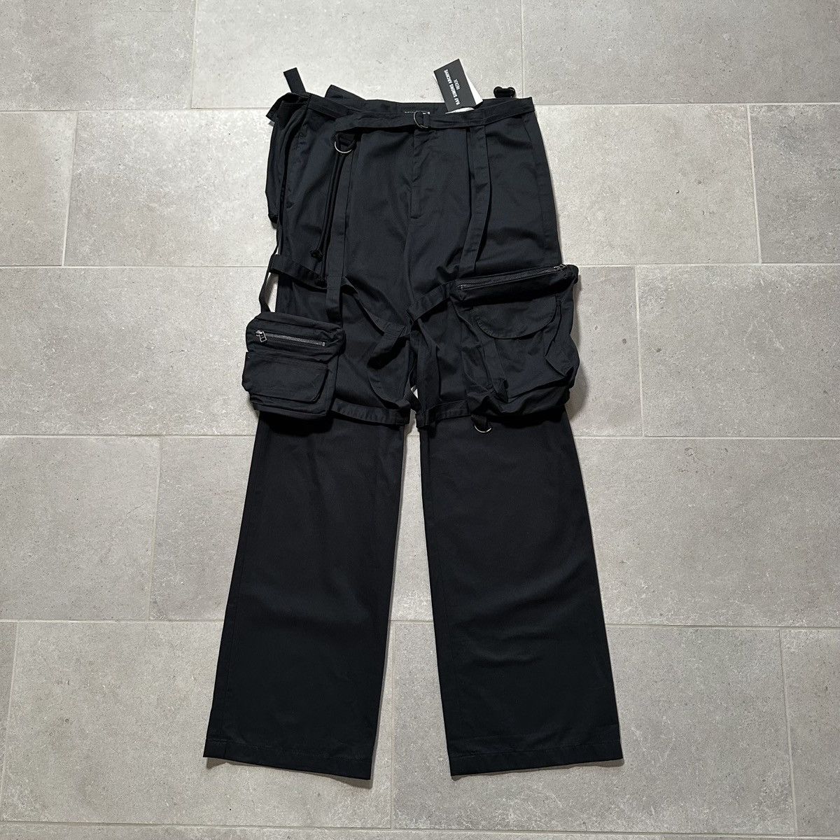 image of Raf Simons Archive Redux Ss03 Consumed Parachute Bondage Cargo Pants in Black, Men's (Size 32)