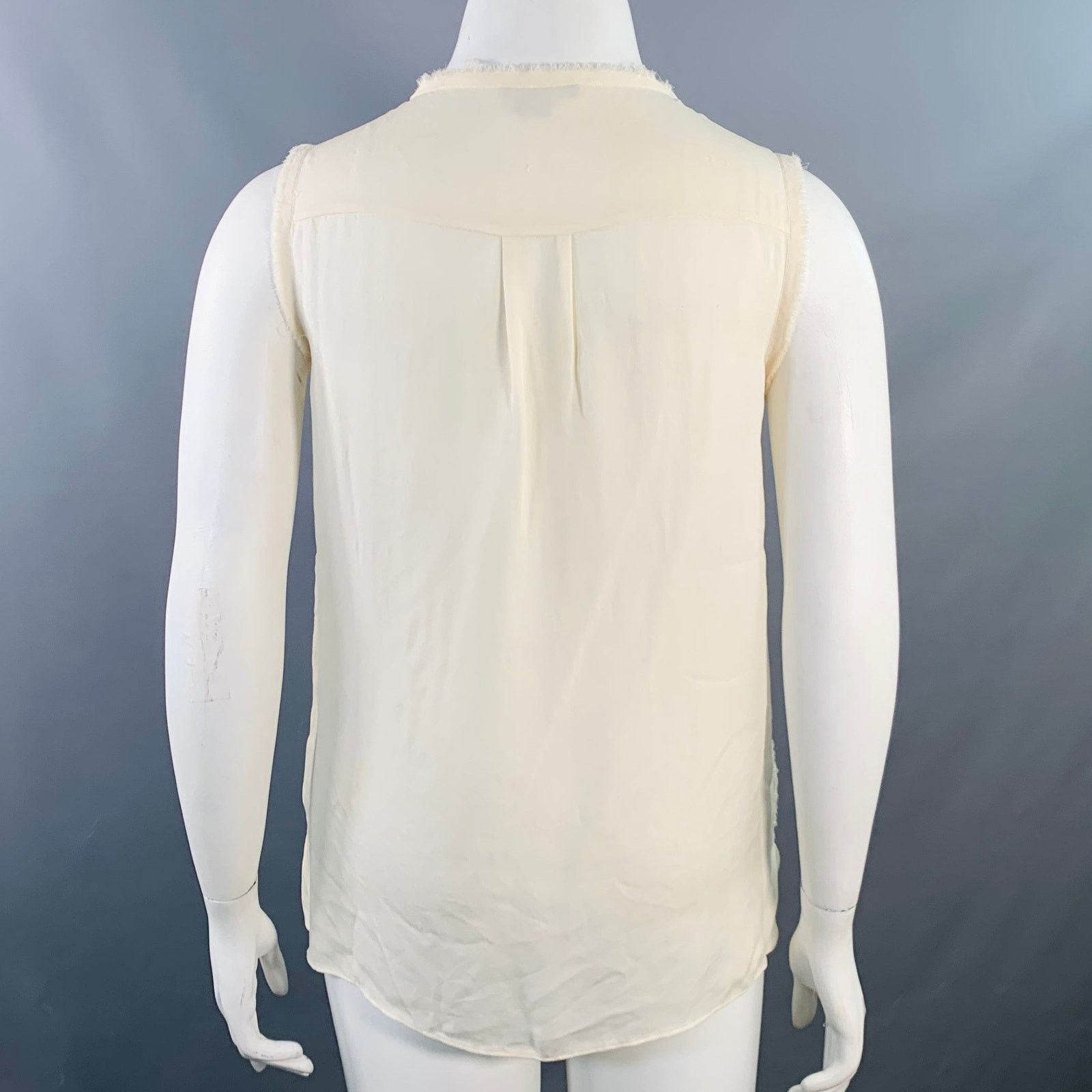 Vince VINCE Cream Embroidered Geometric Raw Edge Sleeveless Top Size L / US 10 / IT 46 - 4 Thumbnail