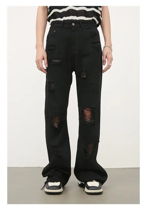 Japanese Brand Min Men's American straight high street flared ripped jeans Size US 32 / EU 48 - 2 Thumbnail