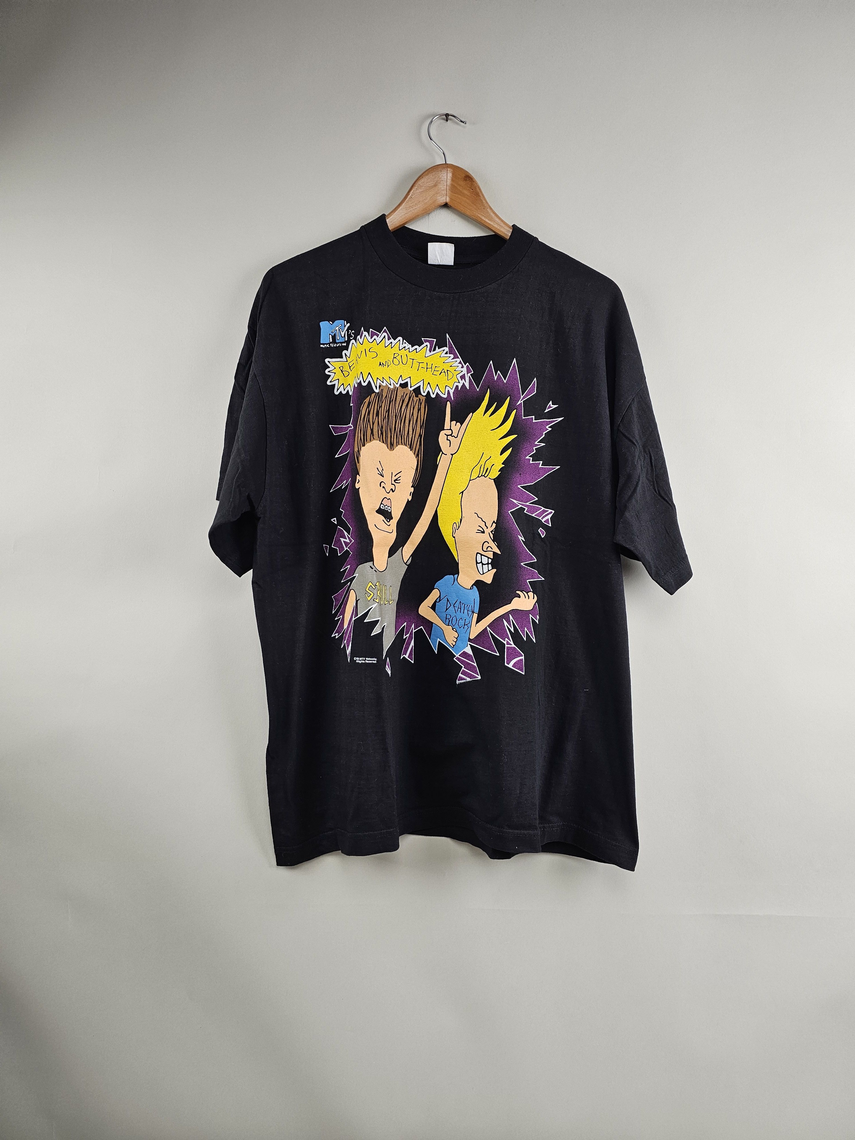 image of Band Tees x Mtv 1994 Beavis And Butthead Metalheads XL 23" 29" in Black, Men's