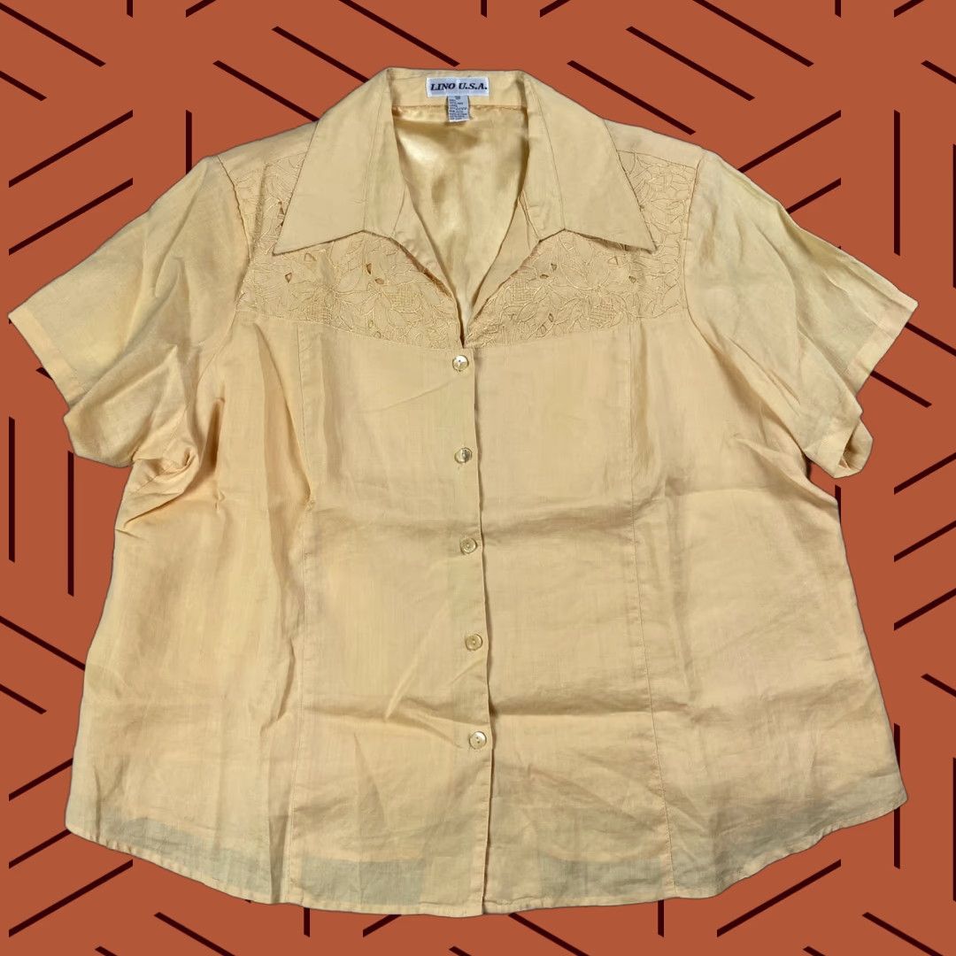 Vintage VINTAGE LINO USA WOMENS BUTTON UP CAMP COLLAR SHIRT 3XL YELLOW LINEN TROPICAL PEACH 100% LIGHTWEIGHT CLASSIC Size XXL / US 16-18 / IT 52-54 - 1 Thumbnail