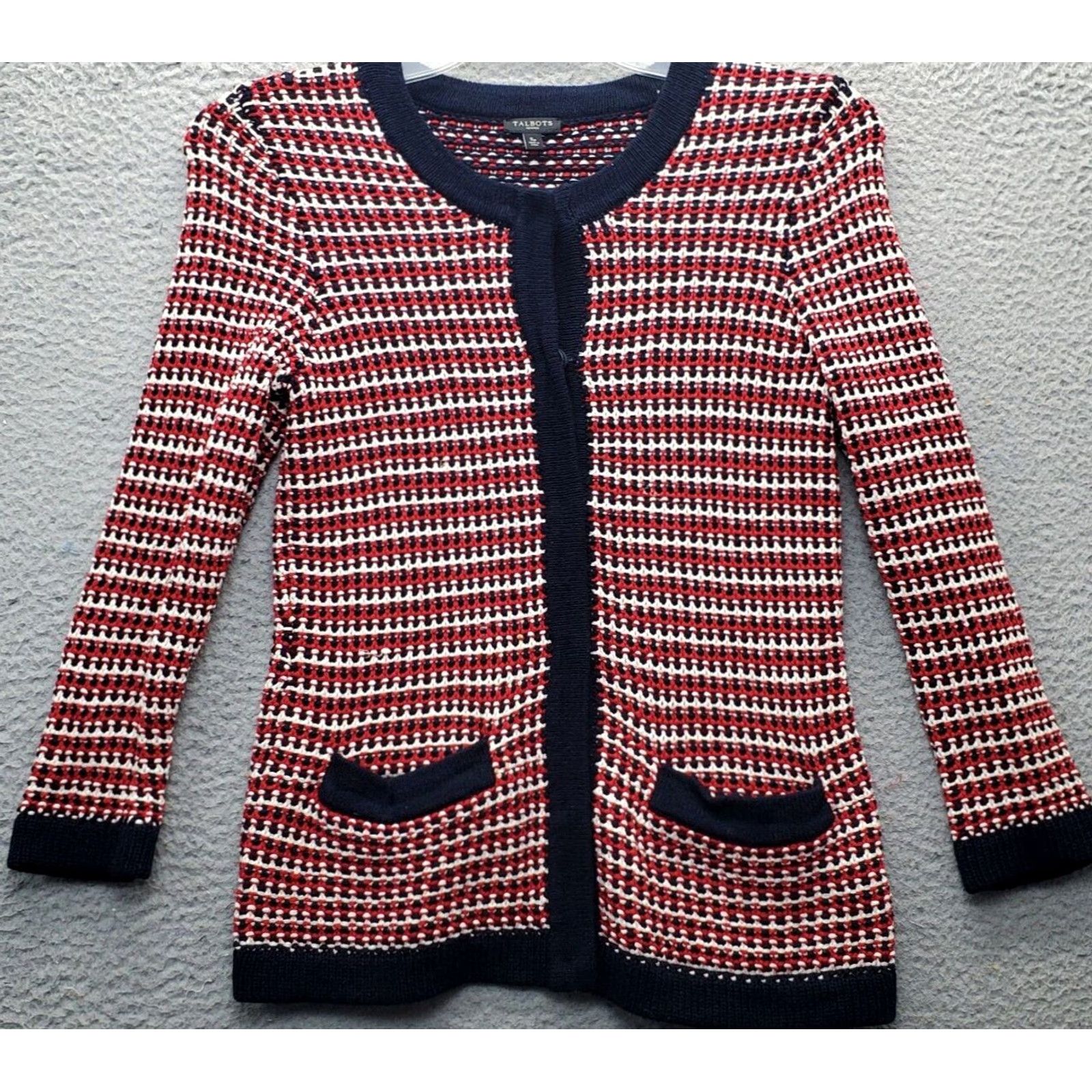 Talbots Talbots Cardigan Sweater Womens Petite Small Multicolor Knitted Striped Button Front Size S / US 4 / IT 40 - 2 Thumbnail