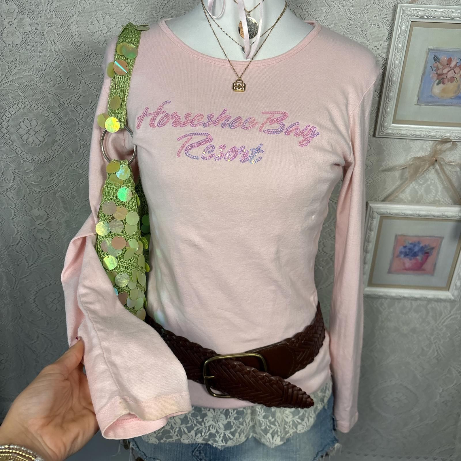 Other vintage sequin long sleeve coquette pink top Size XL / US 12-14 / IT 48-50 - 4 Thumbnail