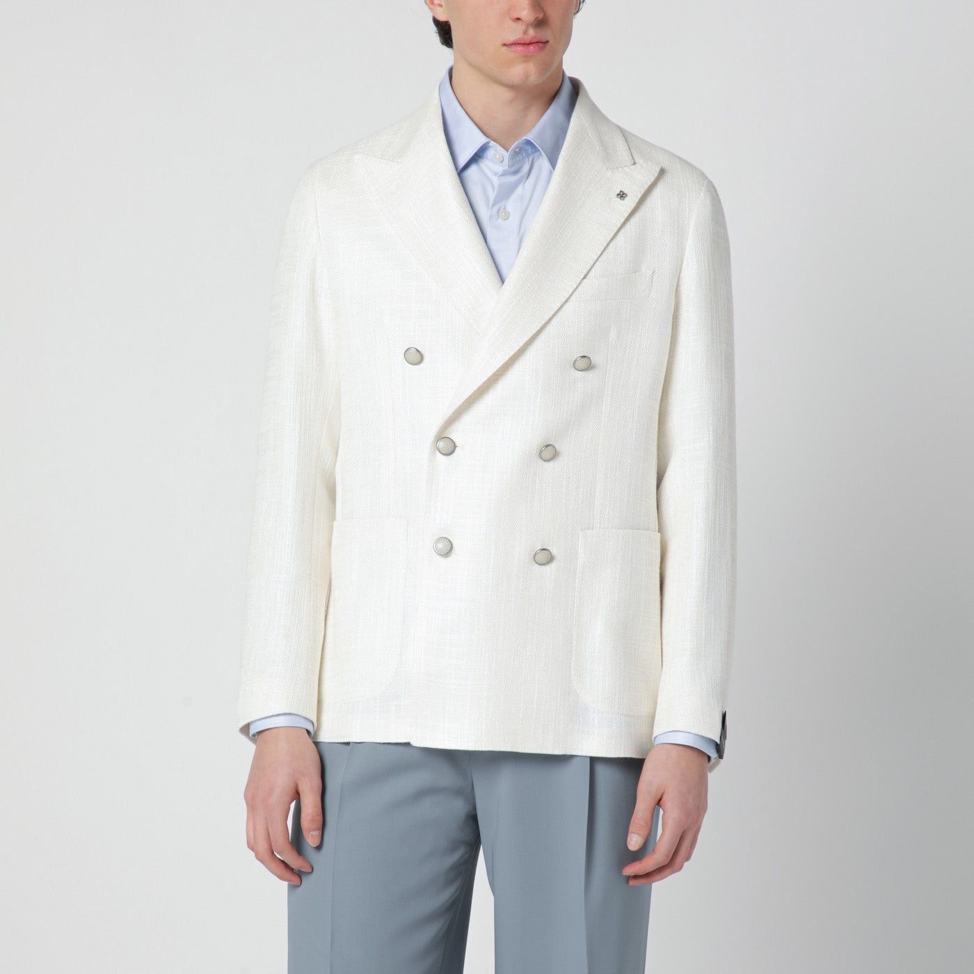 Tagliatore Tagliatore White Double-Breasted Linen-Blend Jacket Size US S / EU 44-46 / 1 - 1 Thumbnail