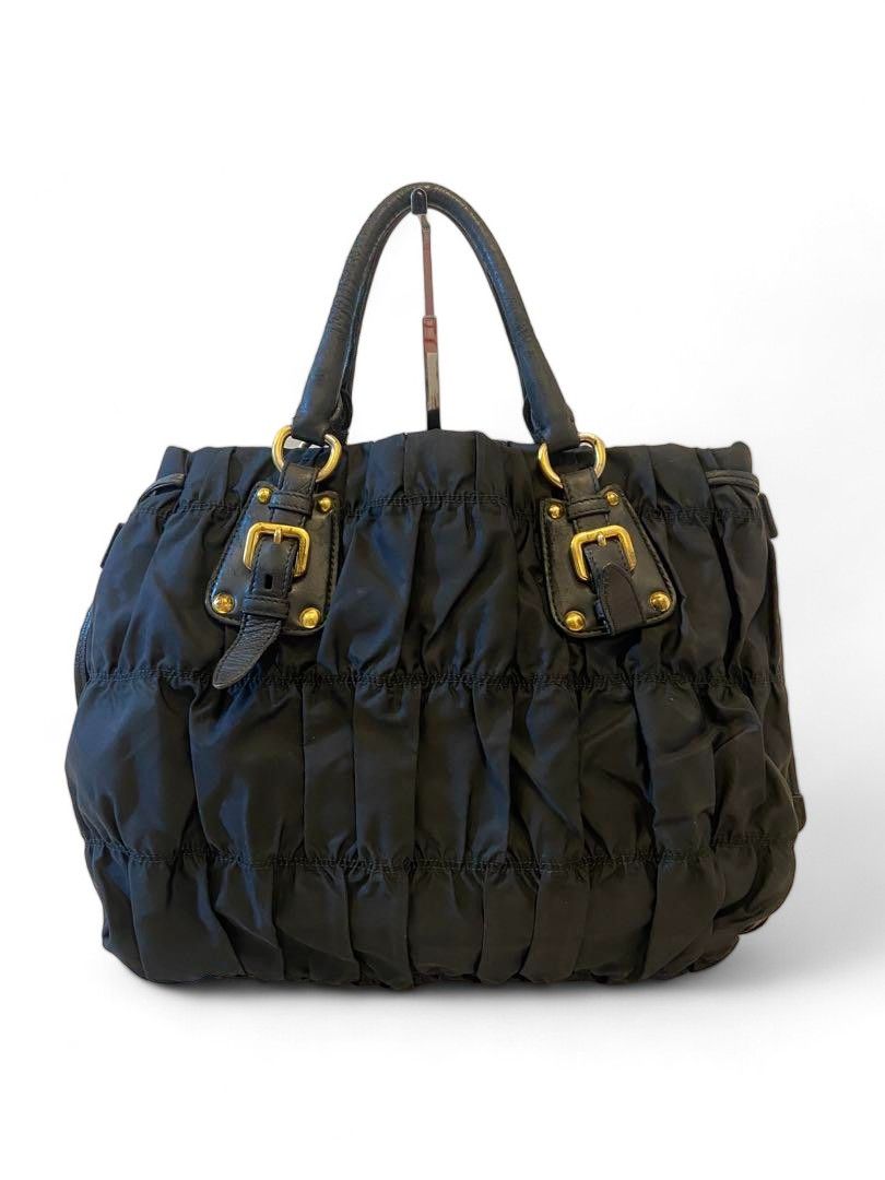Prada Prada - Ruffle Handbag Black Leather Tote Bag Gold Hardware Size ONE SIZE - 2 Thumbnail