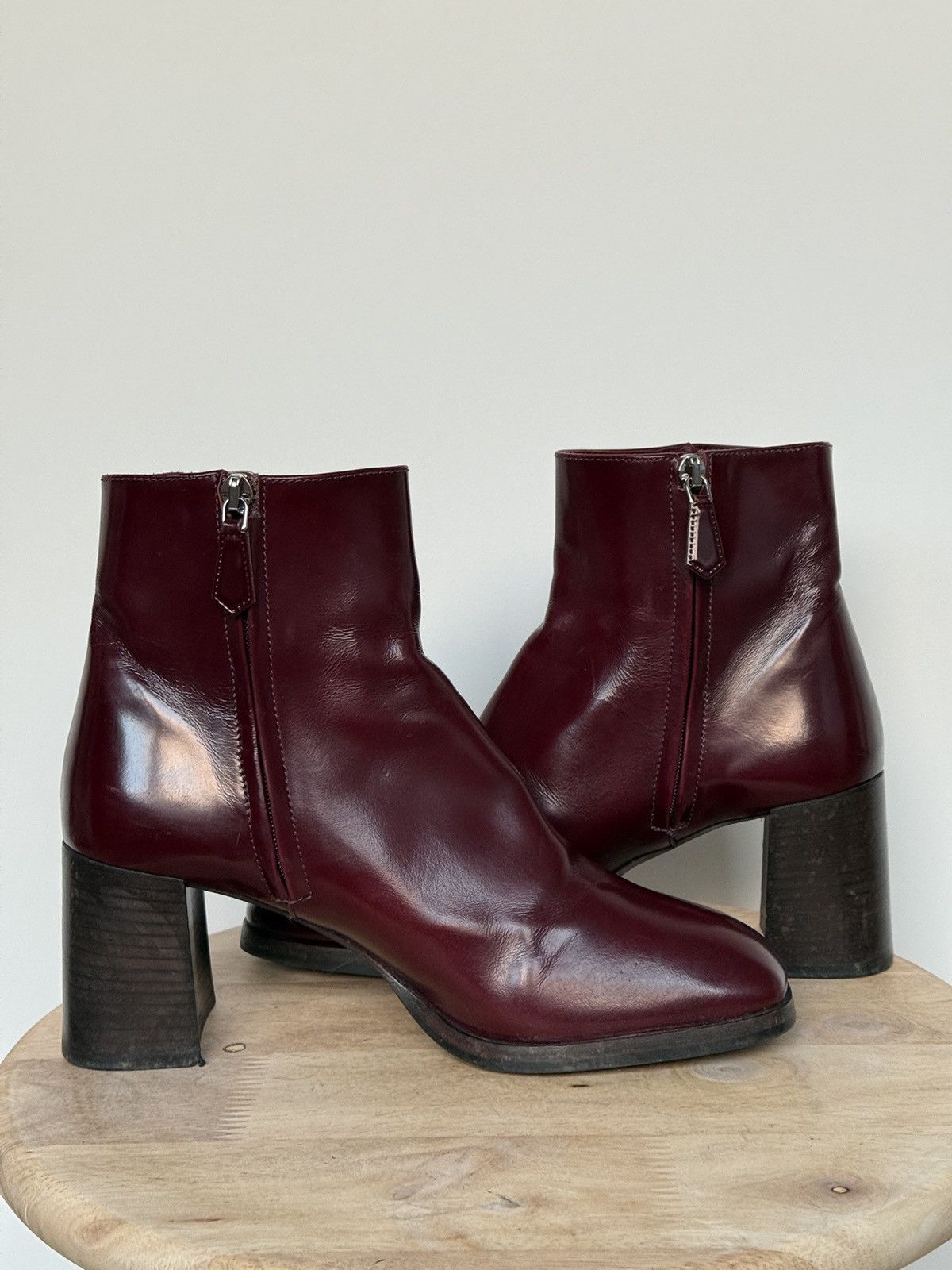 Prada × Vintage Prada Burgundy Leather Ankle Boots Squared Heels Size US 7 / IT 37 - 5 Thumbnail