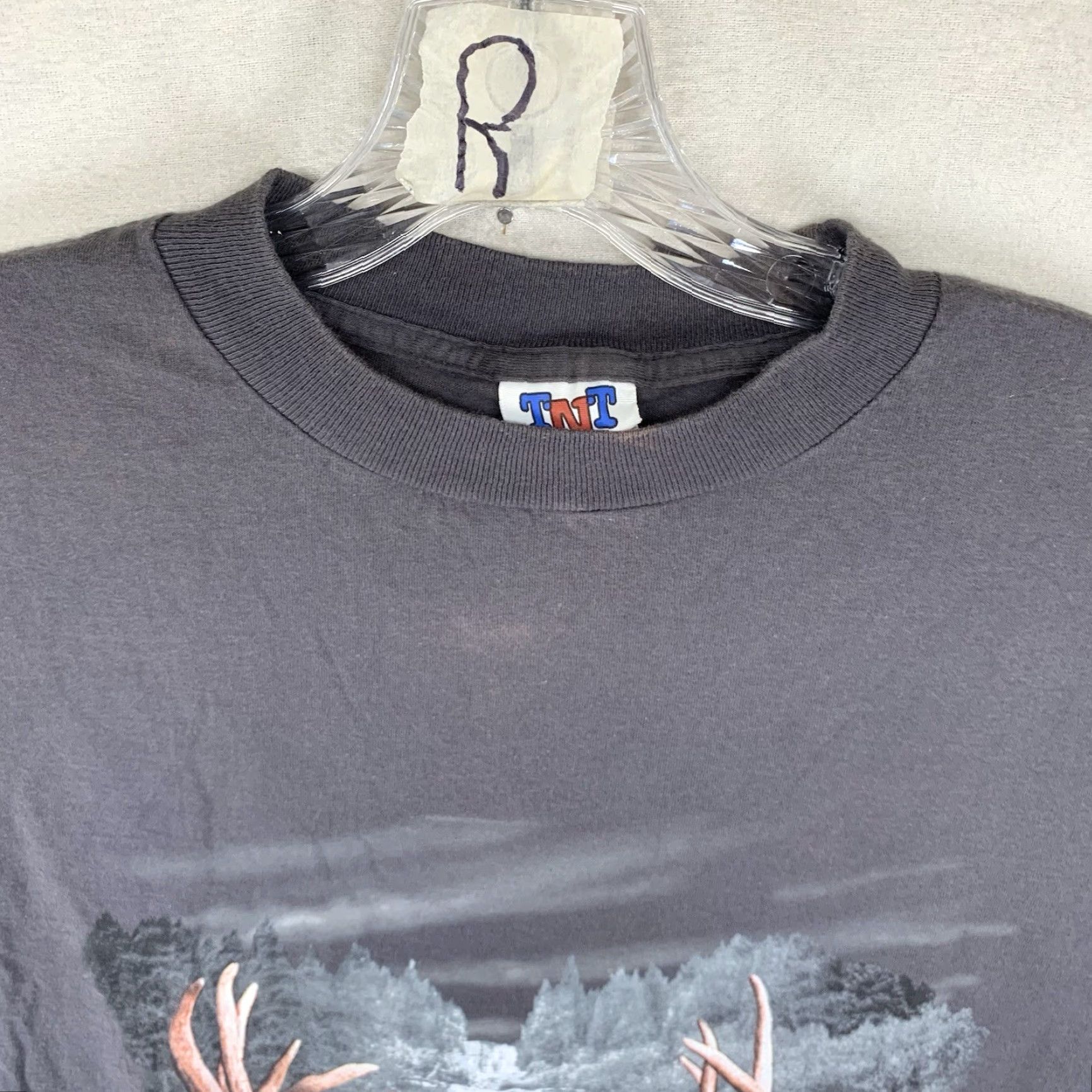 Vintage VINTAGE Trau & Loevner Men’s Short Sleeve T-Shirt Animal Print Deer Mountains Nature Gray Large Size US 33 - 7 Thumbnail
