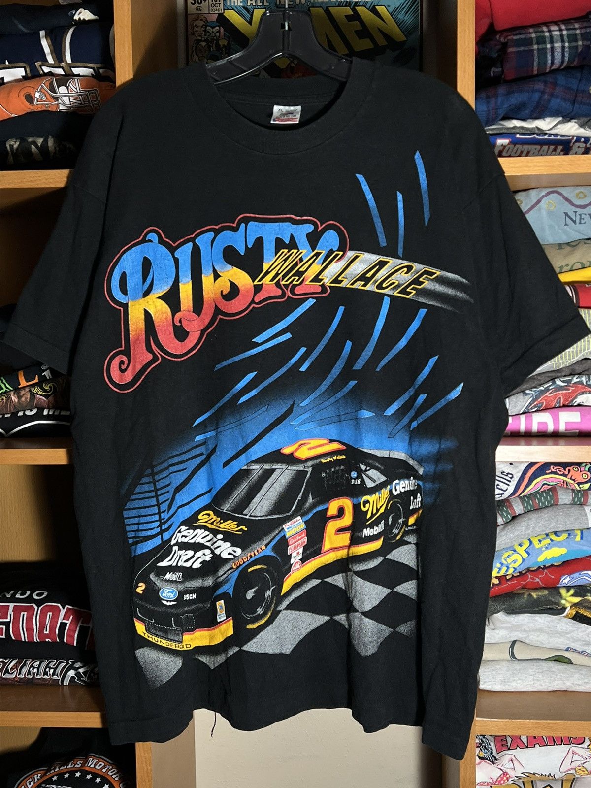 Fruit Of The Loom Vintage 90s Rusty Wallace Kickin Asphalt Nascar Tee Size US XL / EU 56 / 4 - 1 Thumbnail