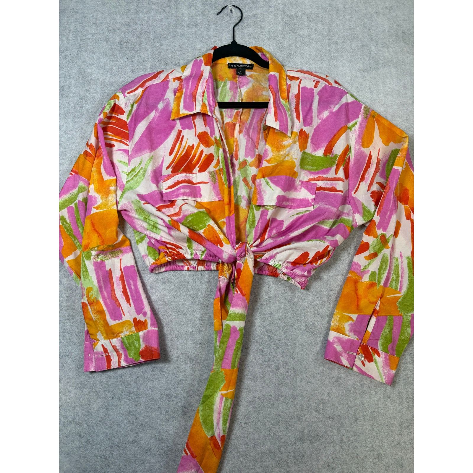 Other Thread Story Multicolor Abstract Tie Front Crop Blouse #0510 Size XL / US 12-14 / IT 48-50 - 6 Thumbnail