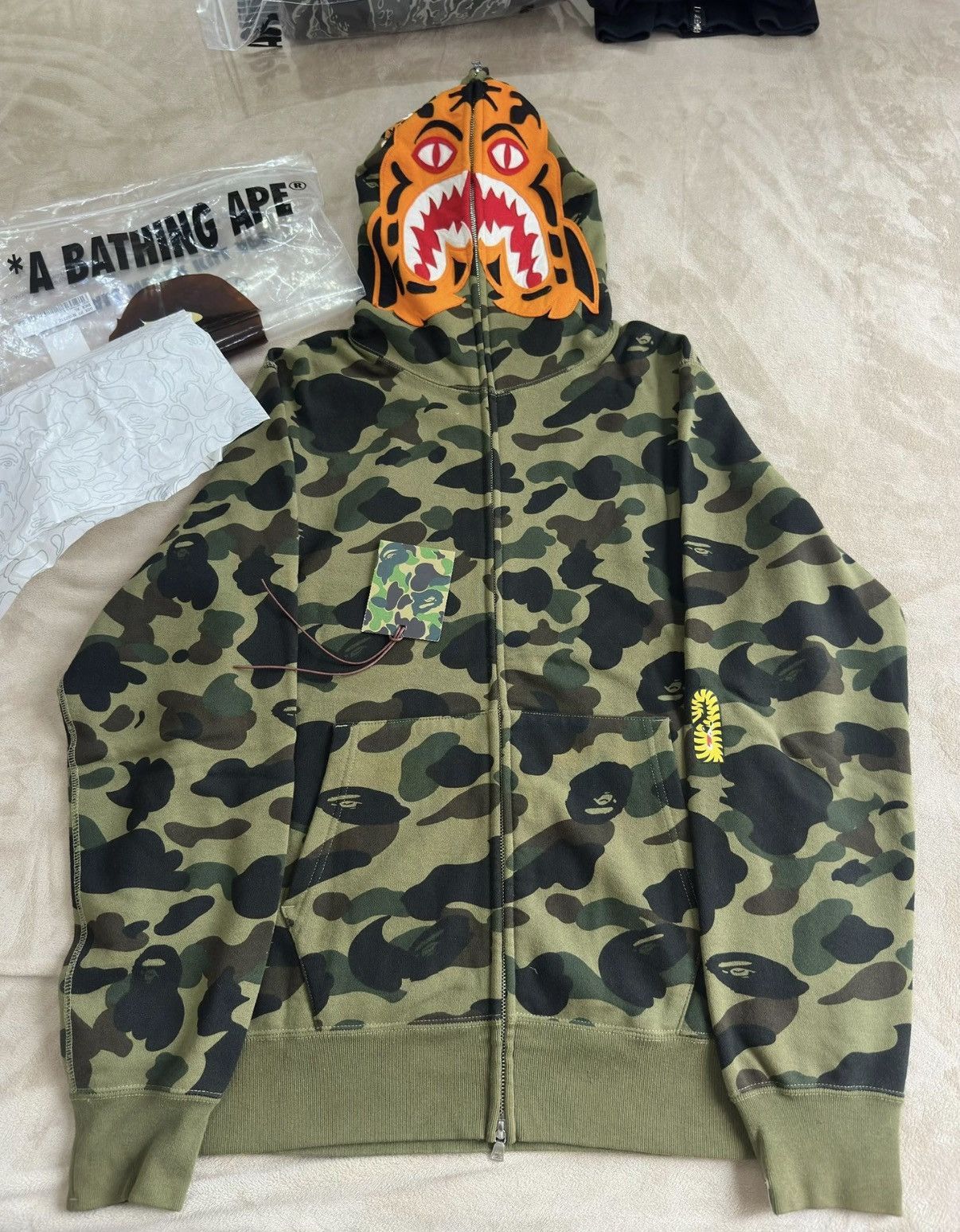 Bape Green Camo Tiger Face Zip-Up Hoodie Size US XL / EU 56 / 4 - 1 Thumbnail