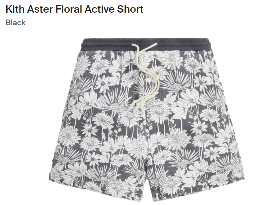 image of Kith Aster Floral Active Short (Small) in Black, Men's (Size 31)