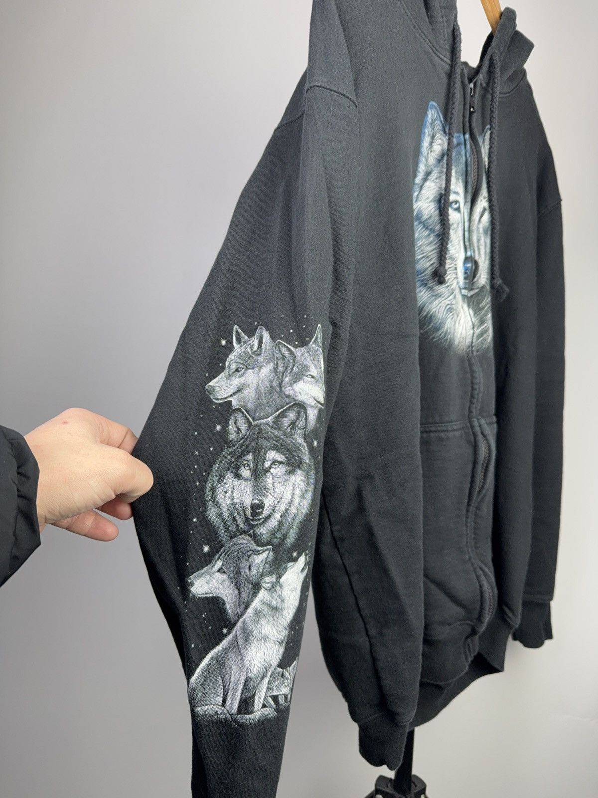 Vintage 00s Rock Eagle Wolf Print Zip Hoodie With Graphic Sleeves Size US L / EU 52-54 / 3 - 4 Thumbnail