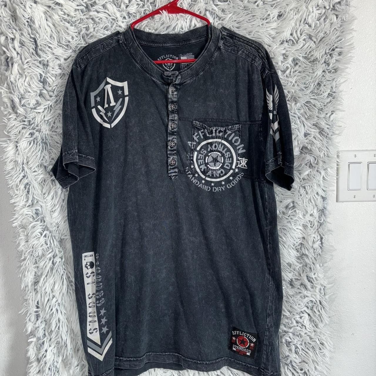 Affliction Affliction Y2K cyber grunge black and grey t-shirt Size US XL / EU 56 / 4 - 2 Thumbnail