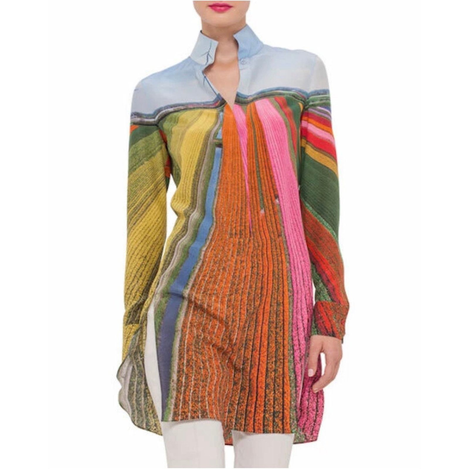 Akris AKRIS 100% Silk Tulip Fields Button Up Tunic Blouse Size 12 Size XL / US 12-14 / IT 48-50 - 1 Thumbnail