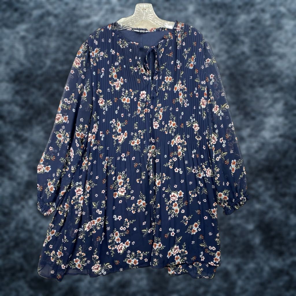 Vintage Time & Tru Dress XL 16/18 Floral Blue Boho Hippie Ruffle Lined Mini Chiffon Polyester Round Neck Balloon Sleeve Pullover Casual Women's Size XL / US 12-14 / IT 48-50 - 1 Thumbnail