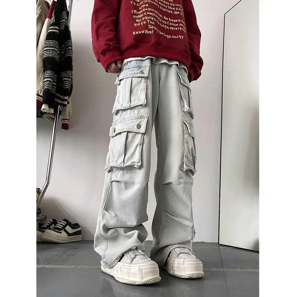 Vintage Light Blue Cargo Jeans Men's Patchwork Straight Casual Size US 32 / EU 48 - 1 Thumbnail