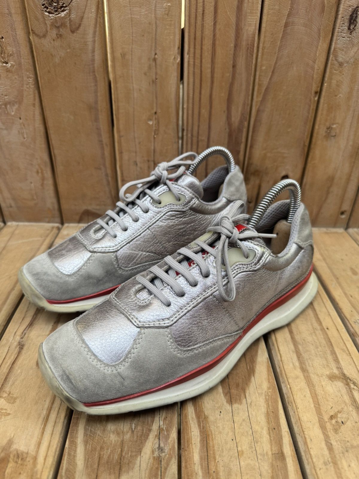 Prada Prada Women’s silver leather sneakers EUR 37 USA 7 Uk 4 Size US 7 / IT 37 - 13 Thumbnail