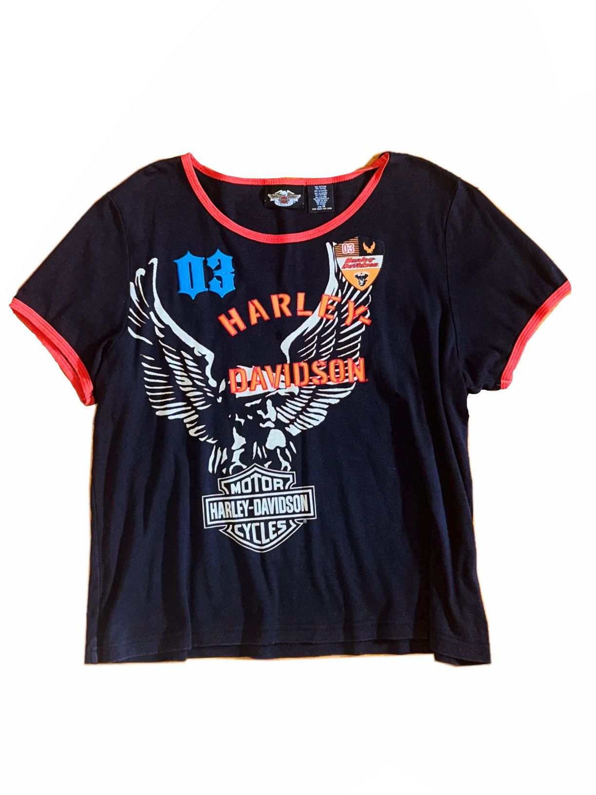 Harley Davidson × Vintage Vintage boat neck ringer Harley Davidson tee shirt Size US M / EU 48-50 / 2 - 1 Thumbnail