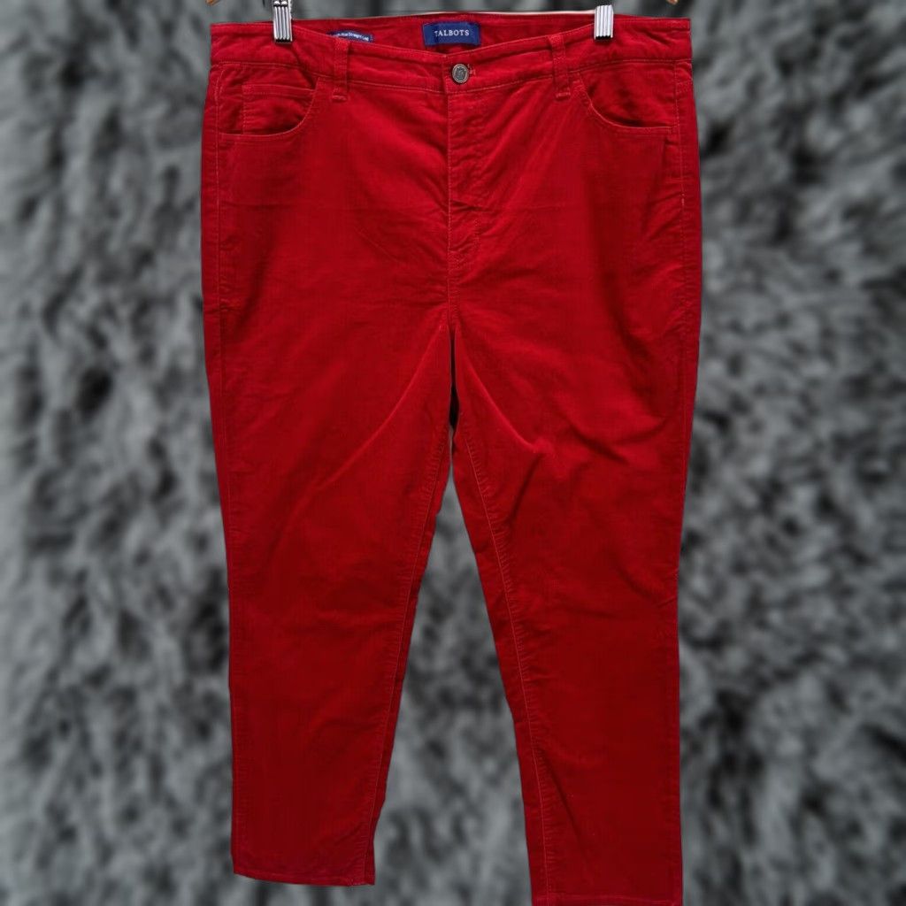 Talbots VINTAGE Talbots Velvet Pants Women’s Petites 16p High Rise Straight Leg Red Cotton Blend Casual Size 38" / US 16 / IT 52 - 1 Thumbnail