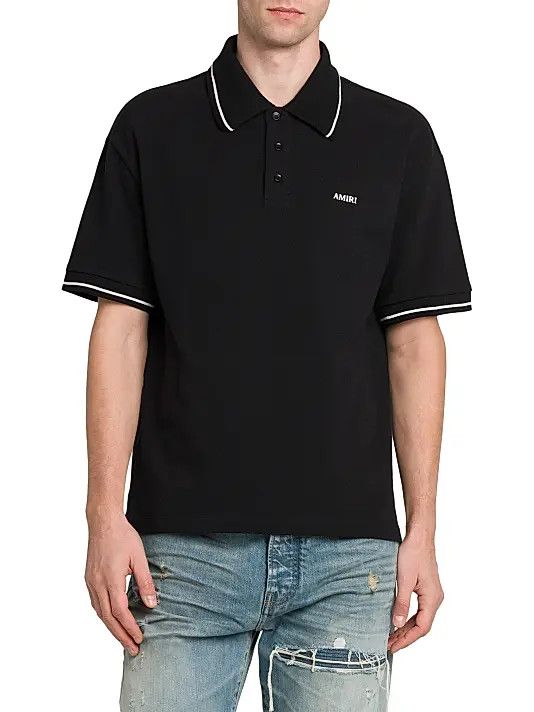 Amiri os11x0326 Logo Cotton Polo Shirt in Black Size US L / EU 52-54 / 3 - 3 Thumbnail