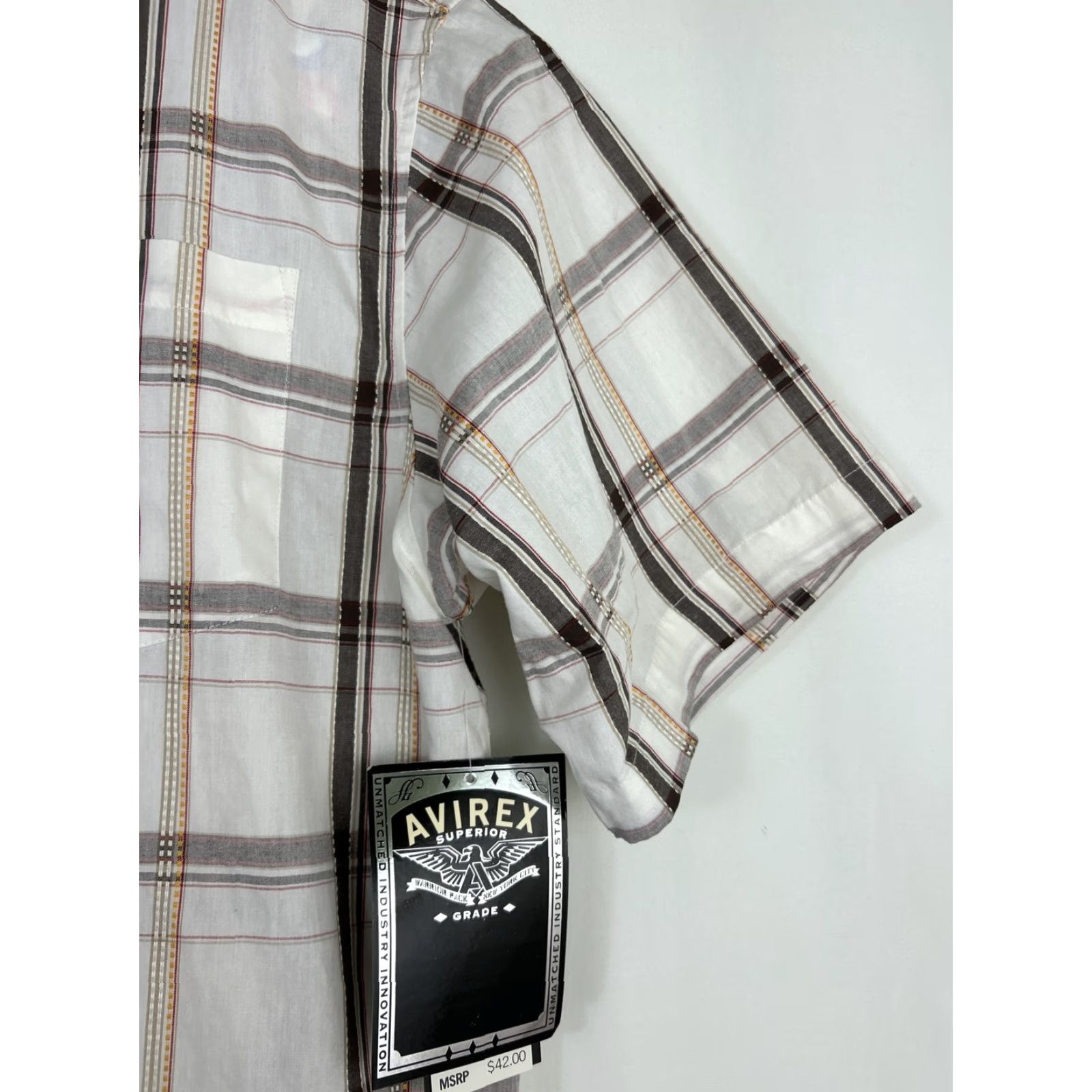 Avirex VINTAGE Avirex Shirt Mens M Button-Up Short Sleeve Brown White Plaid 100% Cotton Striped Size US M / EU 48-50 / 2 - 5 Thumbnail