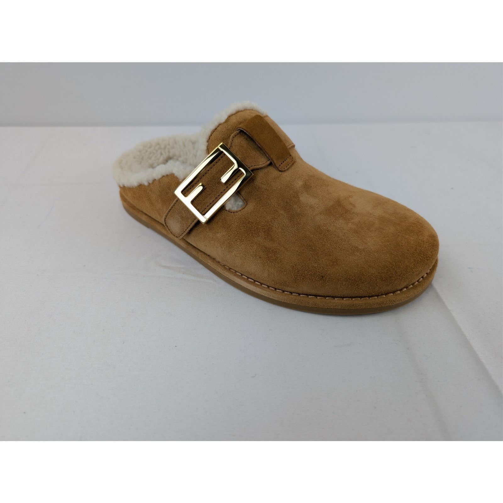 Fendi o1rshd1 Leather Feel Suede Shearling Slippers Caramel Brown Size US 8 / IT 38 - 3 Thumbnail