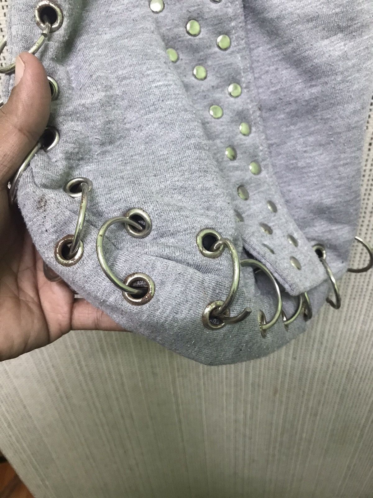 Japanese Brand “Grey Studded Punk Shoulder Bag with Grommet Lace-Up Design” Size ONE SIZE - 5 Thumbnail