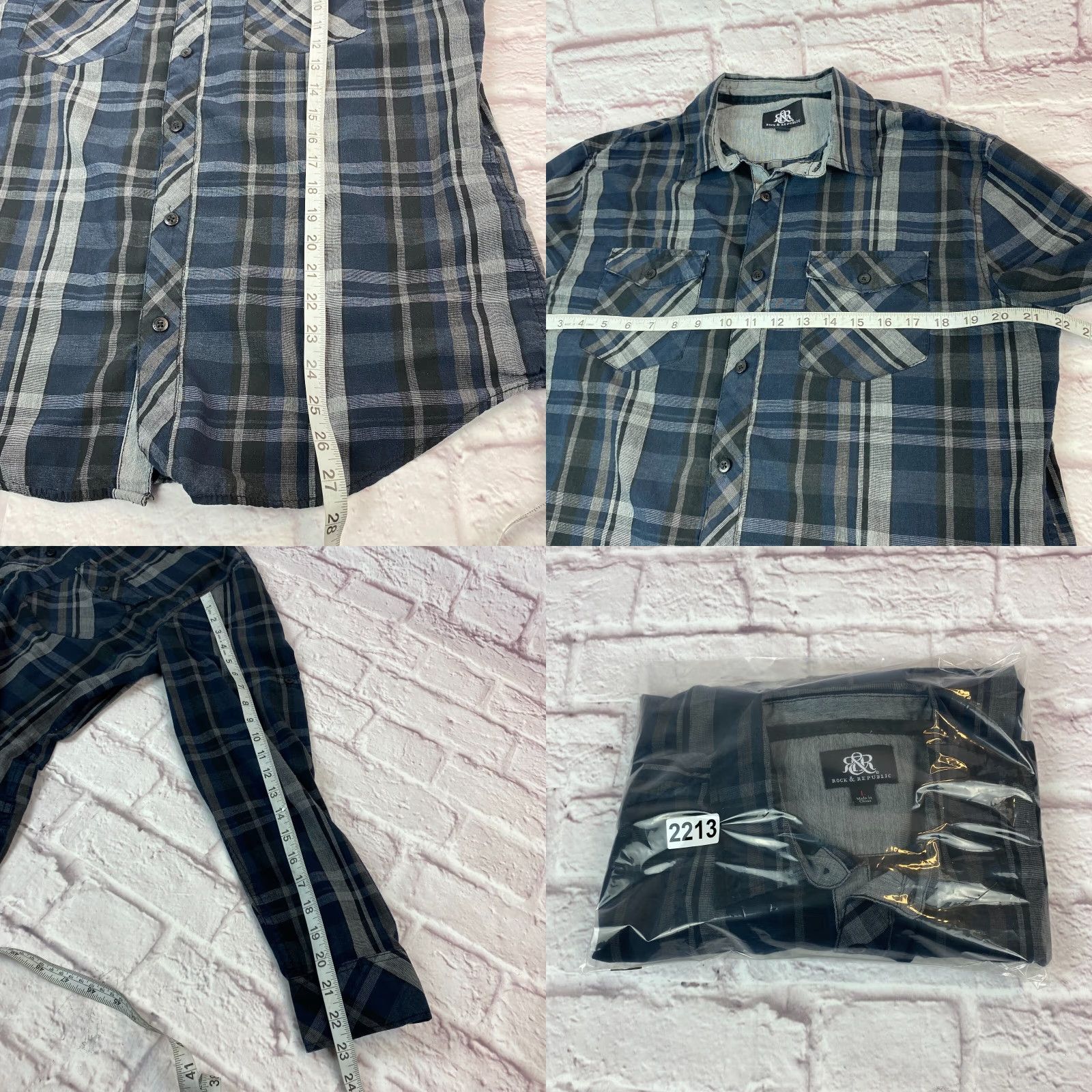 Vintage Rock & Republic Mens Button-Up Shirt Plaid Blue Long Sleeve Size Large Size US L / EU 52-54 / 3 - 8 Thumbnail