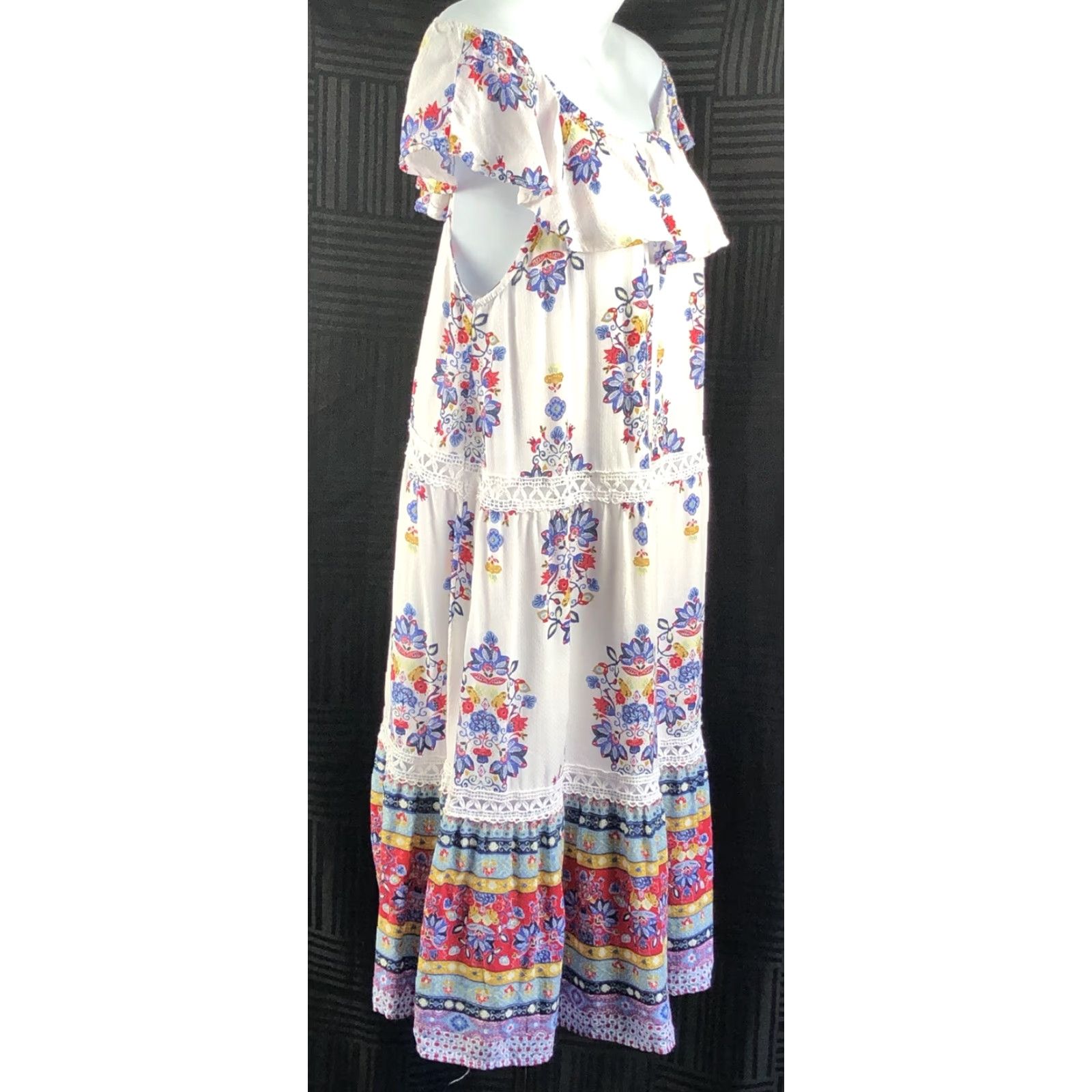 Vintage VINTAGE Off Shoulder Mini Dress M Floral Ruffle Flared Boho Peasant Prairie Size M / US 6-8 / IT 42-44 - 3 Thumbnail