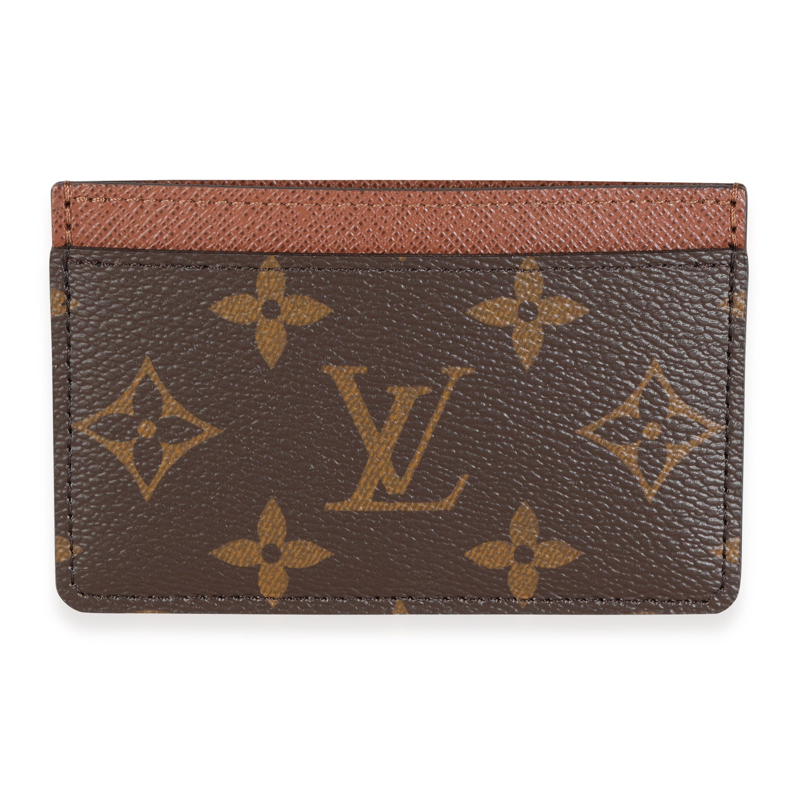 image of Louis Vuitton Armagnac Leather & Monogram Canvas Card Holder in Brown, Women's