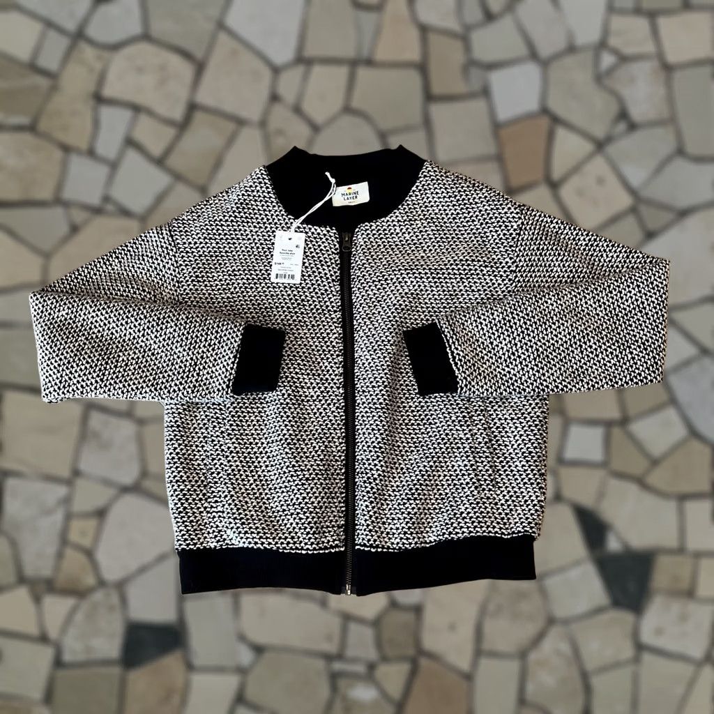 Marine Layer VINTAGE Marine Layer Birdseye Bomber Jacket Black/White Full Zip Coat Women’s Small Size S / US 4 / IT 40 - 1 Thumbnail