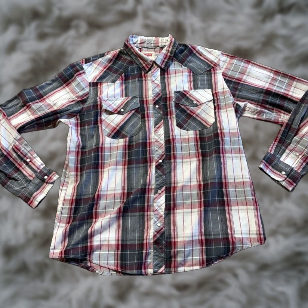 Levi's Levi's Mens Shirt Pearl Snap Size L Red Plaid Long Sleeve Lightweight Button-Up Size US L / EU 52-54 / 3 - 1 Thumbnail