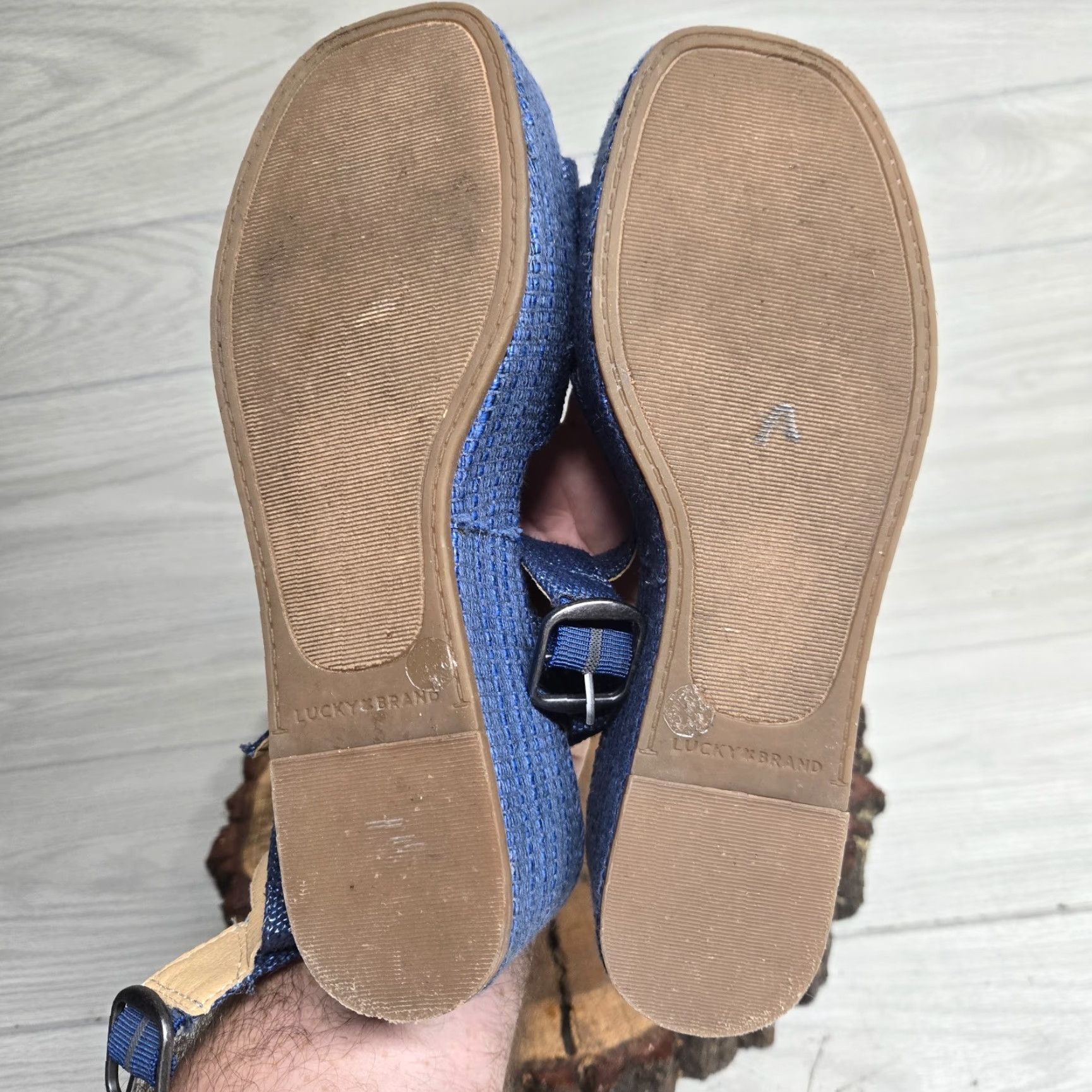 Lucky Brand Lucky Brand Bikaro Denim Espadrille Wedge Sandals - Women - 7.5 M - Blue - Strappy Ankle Strap - Vintage? No (Casual Summer) Size US 7.5 / IT 37.5 - 6 Thumbnail