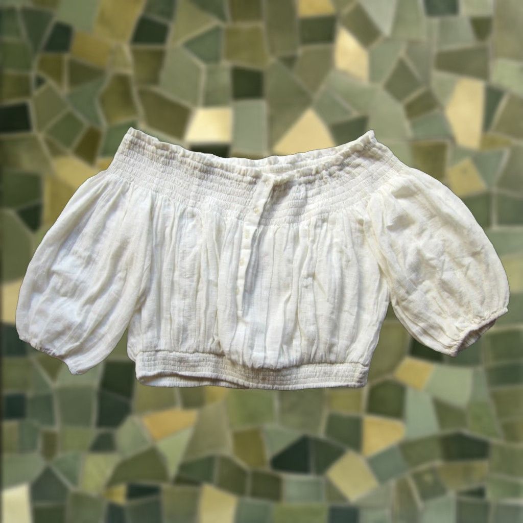 Vintage We The Free Ivory Cotton Off Shoulder 3/4 Sleeve Crop Peasant Blouse Women Large Size L / US 10 / IT 46 - 1 Thumbnail
