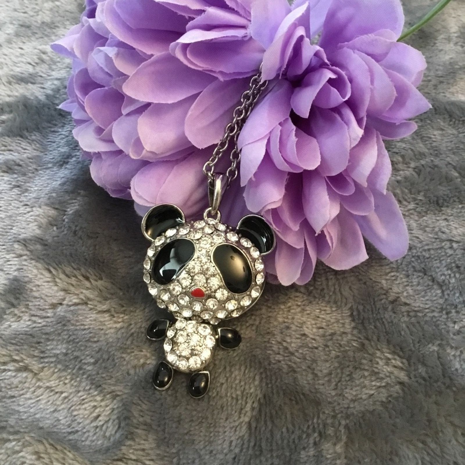 Other Silver Cute Large Panda Crystals Necklace Size ONE SIZE - 1 Thumbnail