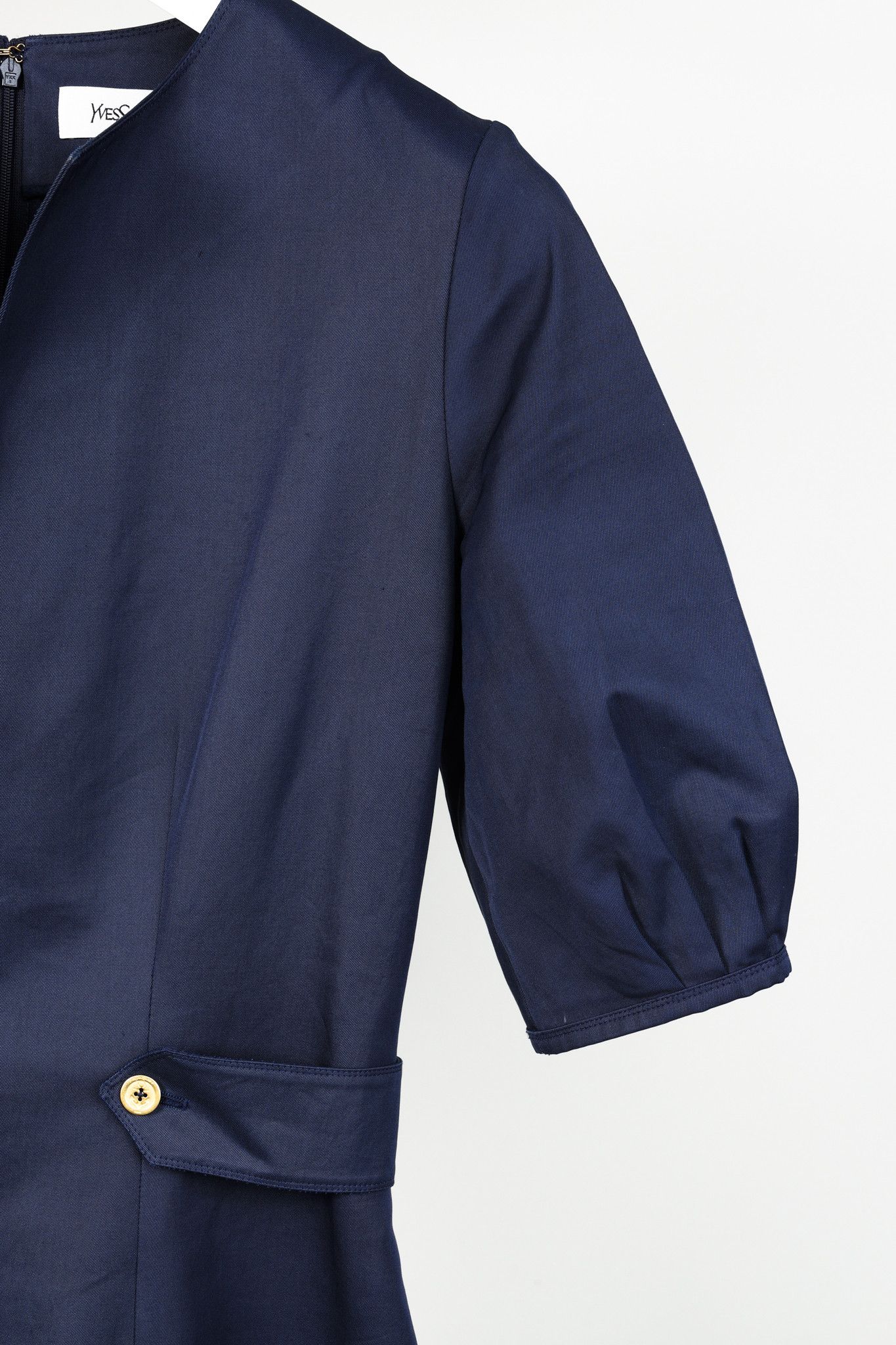 Yves Saint Laurent Yves Saint Laurent R/12 Navy Buttoned-Waist Dress Size M / US 6-8 / IT 42-44 - 5 Thumbnail