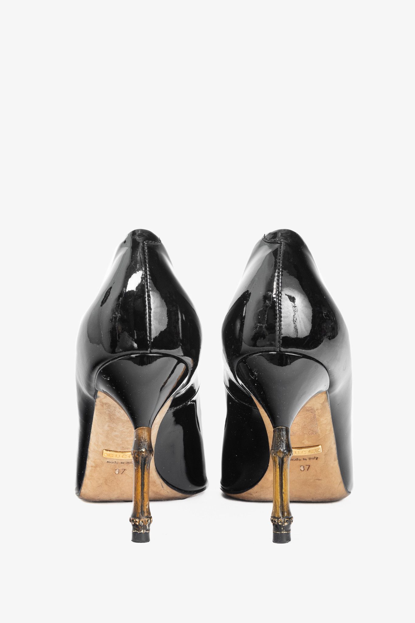 Gucci Gucci Kristen Black Patent-Leather Pointed Toe Bamboo Heels Size US 6.5 / IT 36.5 - 3 Thumbnail