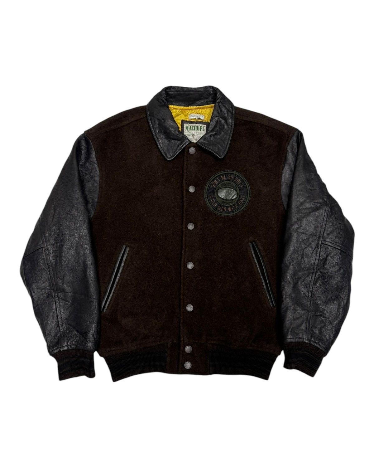 Japanese Brand Vintage Don’t Be So Noisy MacHope Leather Varsity Jacket Size US L / EU 52-54 / 3 - 7 Thumbnail