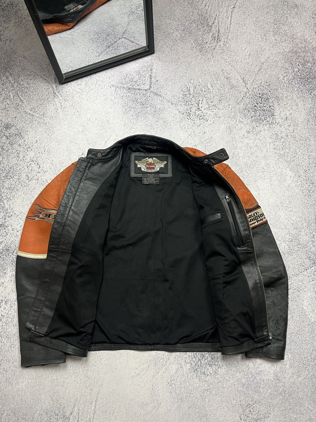 Harley Davidson Vintage Harley Davidson Leather Jacket USA Rare Logo Orange Size US L / EU 52-54 / 3 - 15 Thumbnail
