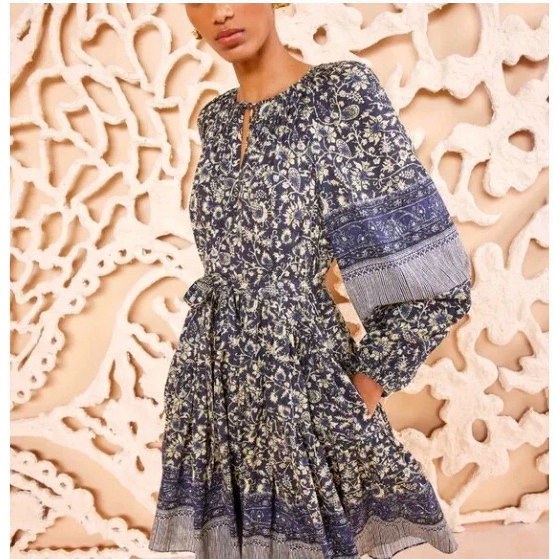 Ulla Johnson Ulla Johnson Abri Ruffle Tiered L/S Dress Batik Raven Sz 10 Size L / US 10 / IT 46 - 1 Thumbnail