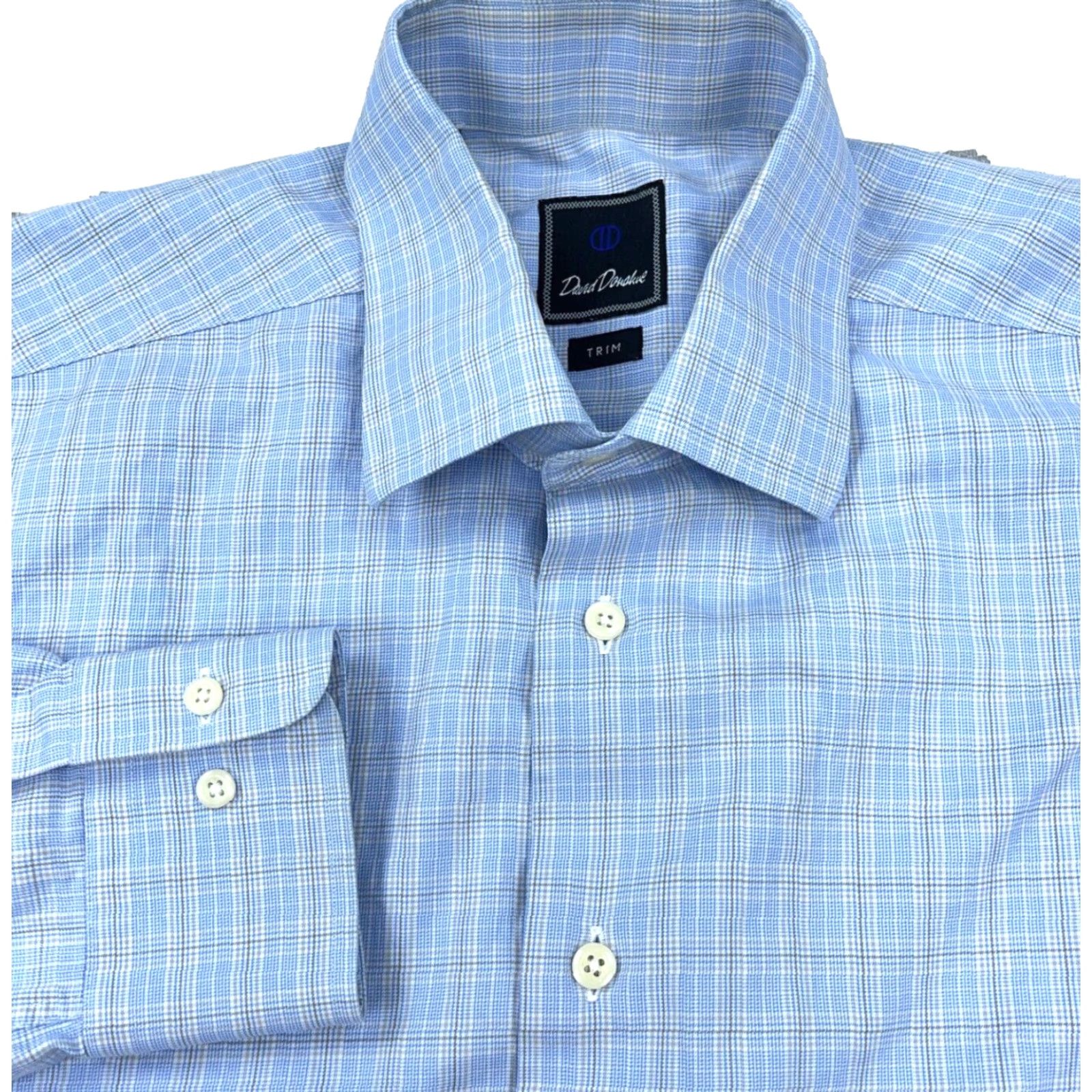 David Donahue David Donahue Shirt Men 16 1/2 36 Blue Plaid Button-Up Slim Casual Adult Size US L / EU 52-54 / 3 - 2 Thumbnail