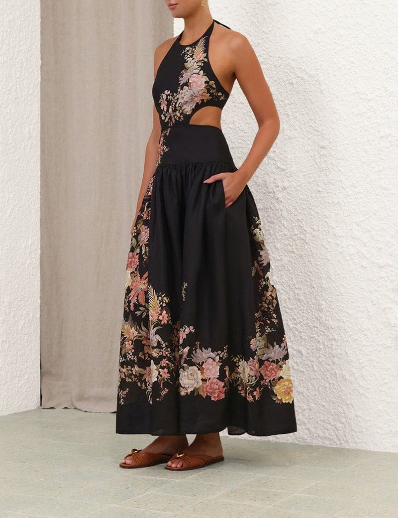 Zimmermann oc11z0226 Tallow Halter Midi Dress In Multicolor Size M / US 6-8 / IT 42-44 - 3 Thumbnail