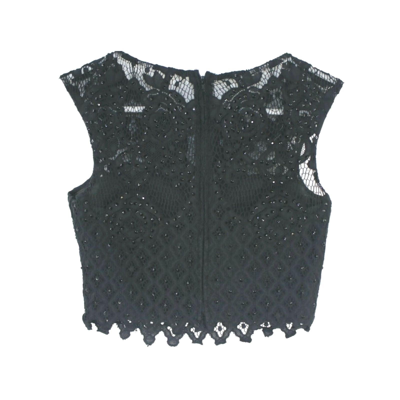 Vintage Temptation Blouse Lace Sequin Full Zip Black Womens Sleeveless Round Neck 0 Size Size XS / US 0-2 / IT 36-38 - 2 Thumbnail
